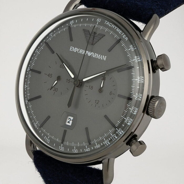 Emporio Armani Aviator Quartz Grey Dial Blue Fabric Strap Watch For Men - AR11144 - Image 4